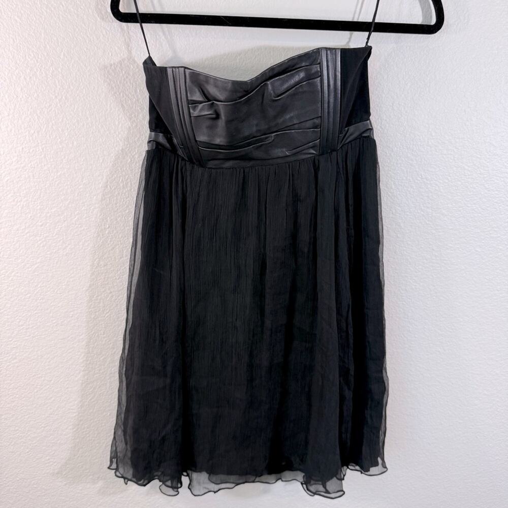 MAJE Elegant Black Faux Leather Strapless Dress
